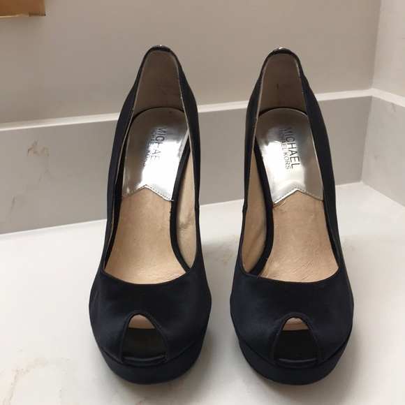 MICHAEL Michael Kors Shoes - Michael Michael Kors black satin peep toe heels size 8